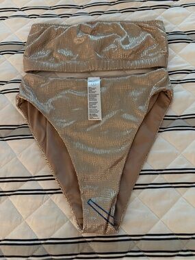 Good American Women's Metallic Rose Bikini Bottom sz 1 & Waist Band sz 2 NWOT